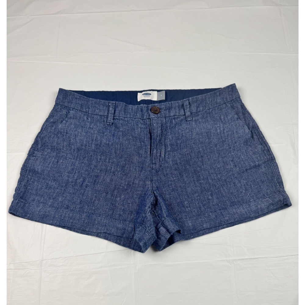 Old Navy Linen Cotton Herringbone Everyday Shorts Medium Indigo Blue Womens 4